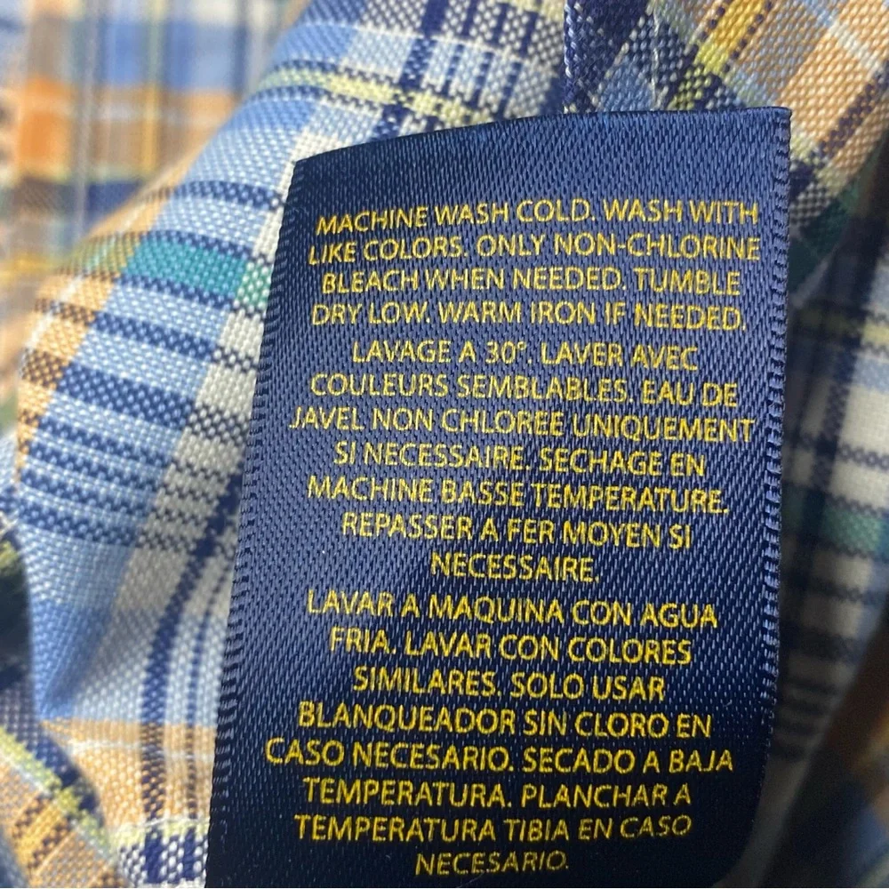 Ralph Lauren Button Down Shirt Youth Boy Size 18 Blue Orange Plaid Preppy